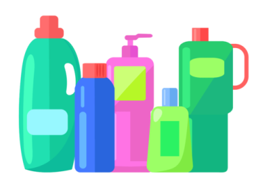 a group of different colored plastic bottles