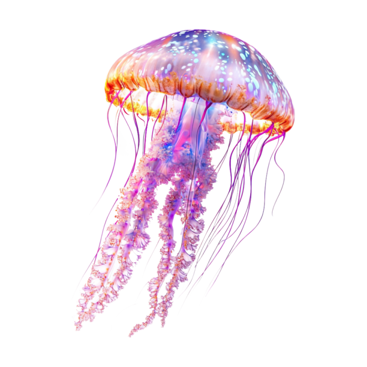 a colorful jellyfish on a white background