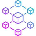 a white background with blue, red and green hexagons
