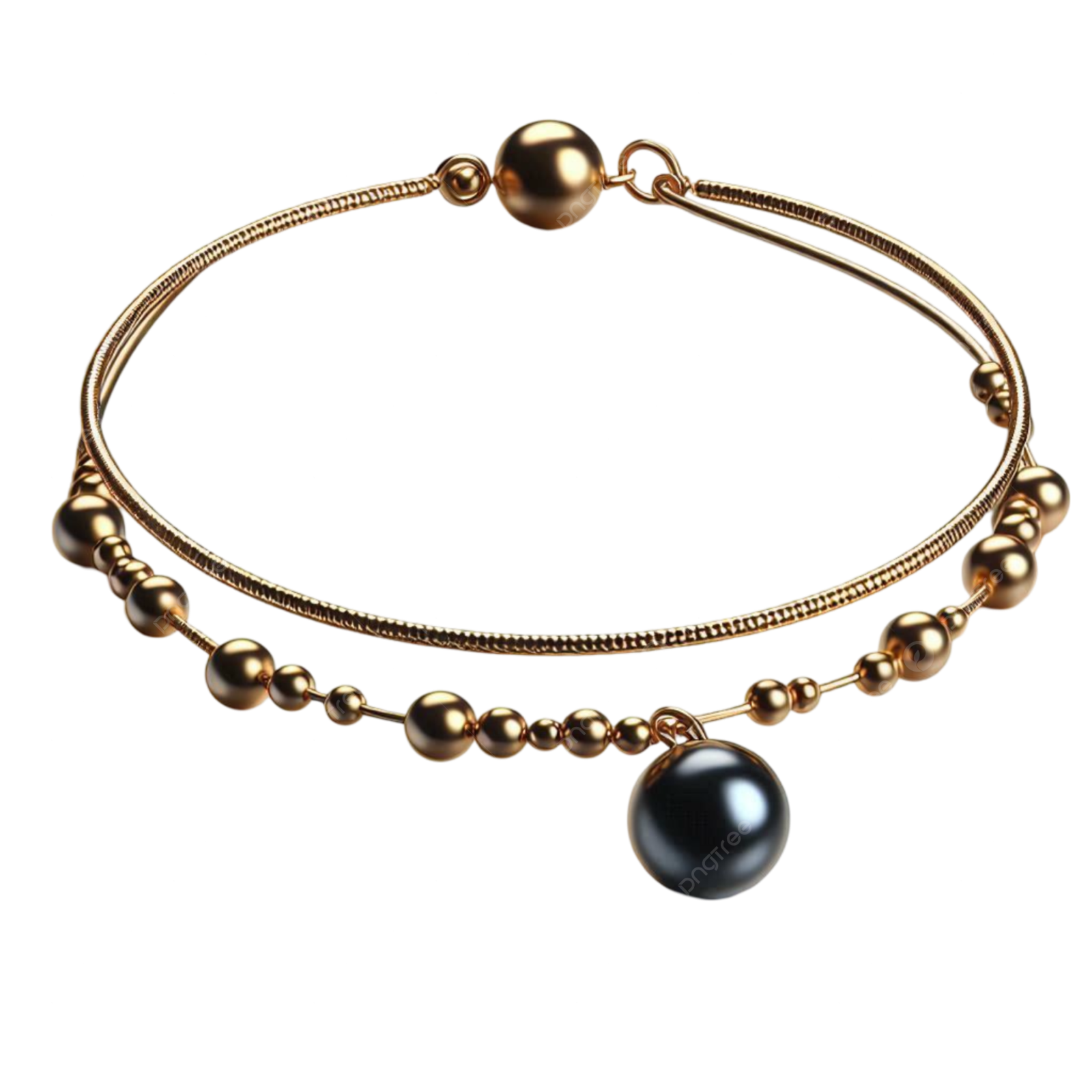a bracelet with black pearls and gold beads
