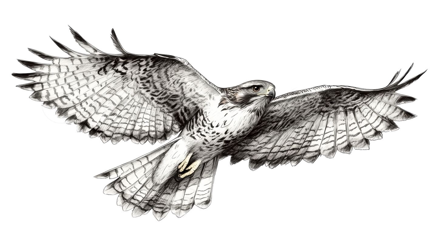 a black and white drawing of an eagle