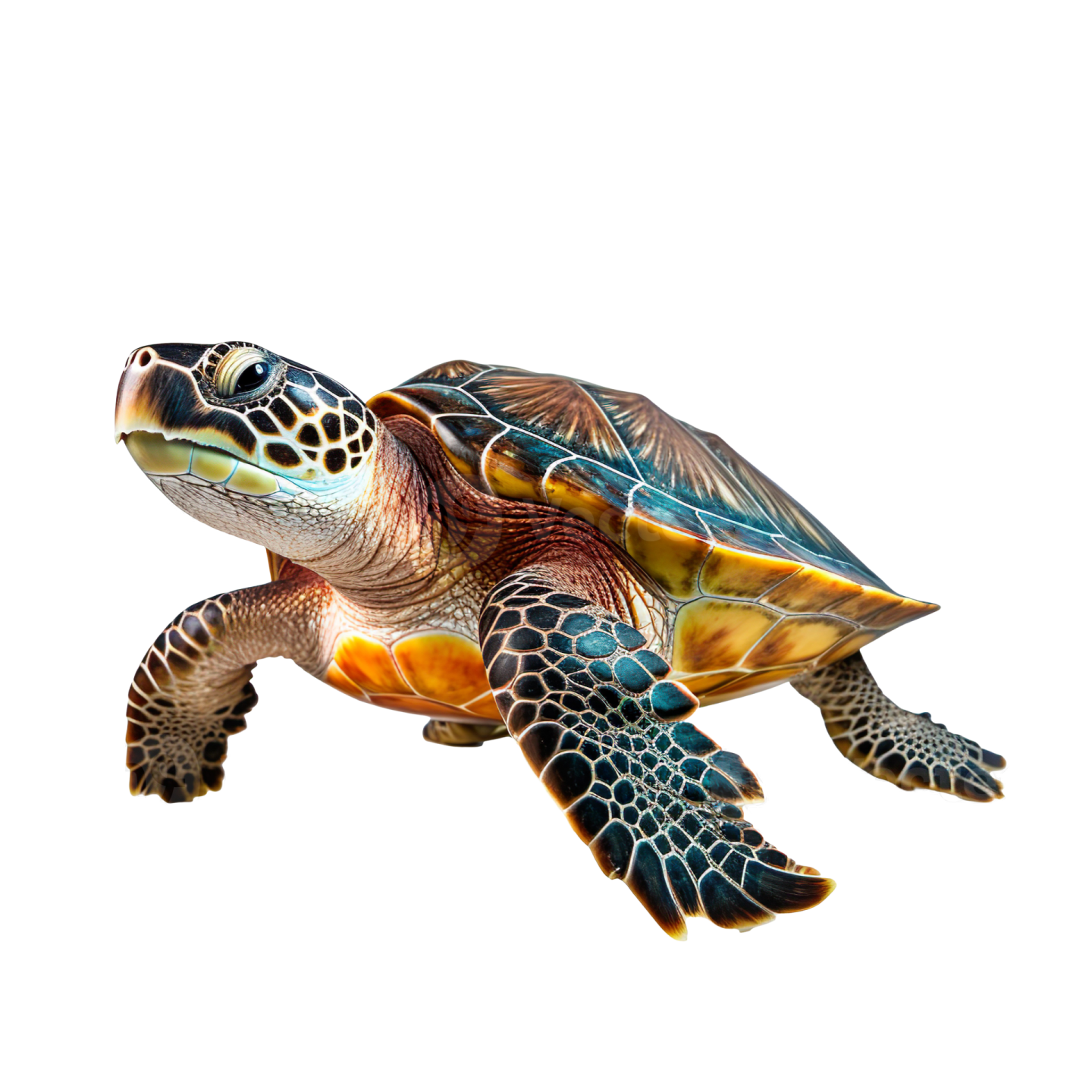 a green sea turtle on a white background