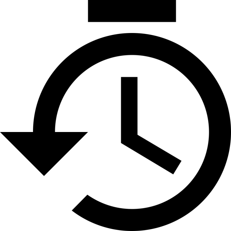 a clock icon in black and white