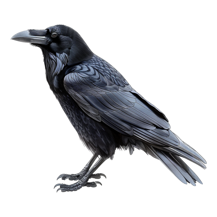 a black bird sitting on top of a white surface