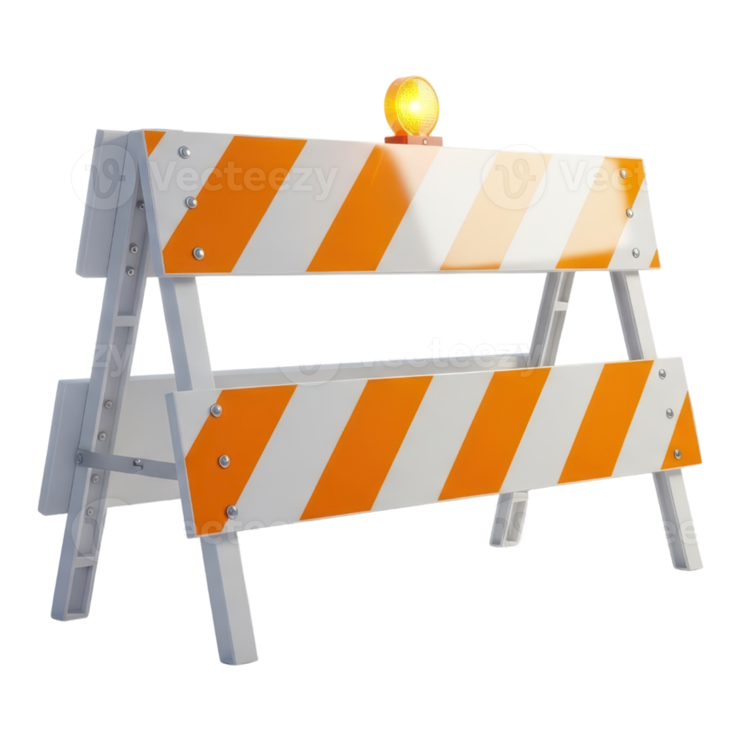 an orange and white barrier with a yellow light on top