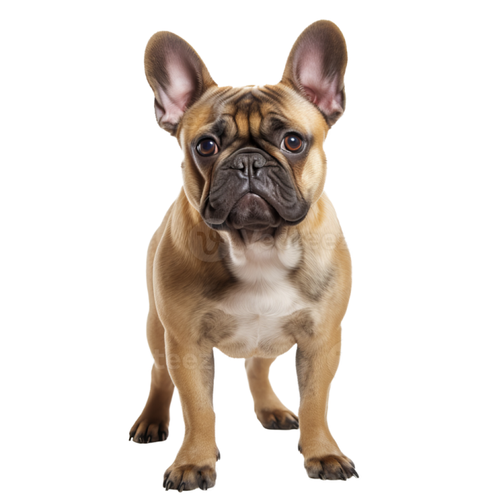 a french bulldog puppy standing in front of a white background