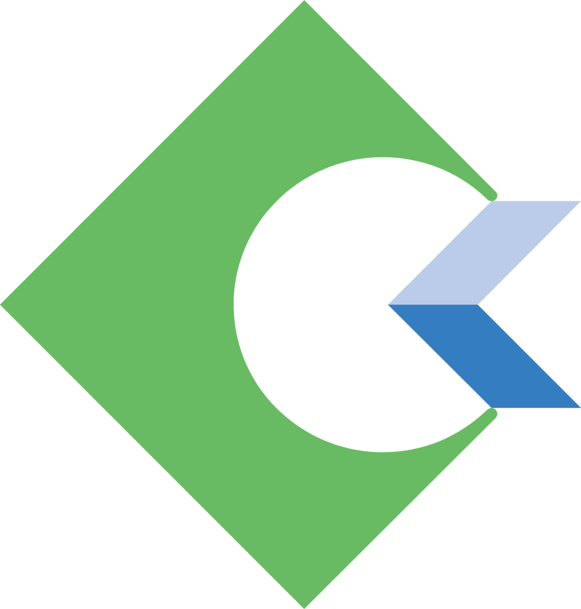 a green and blue logo with the letter c in the middle