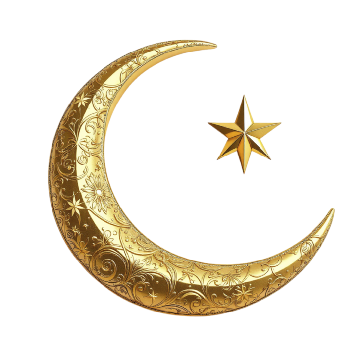 a golden crescent with a star on top