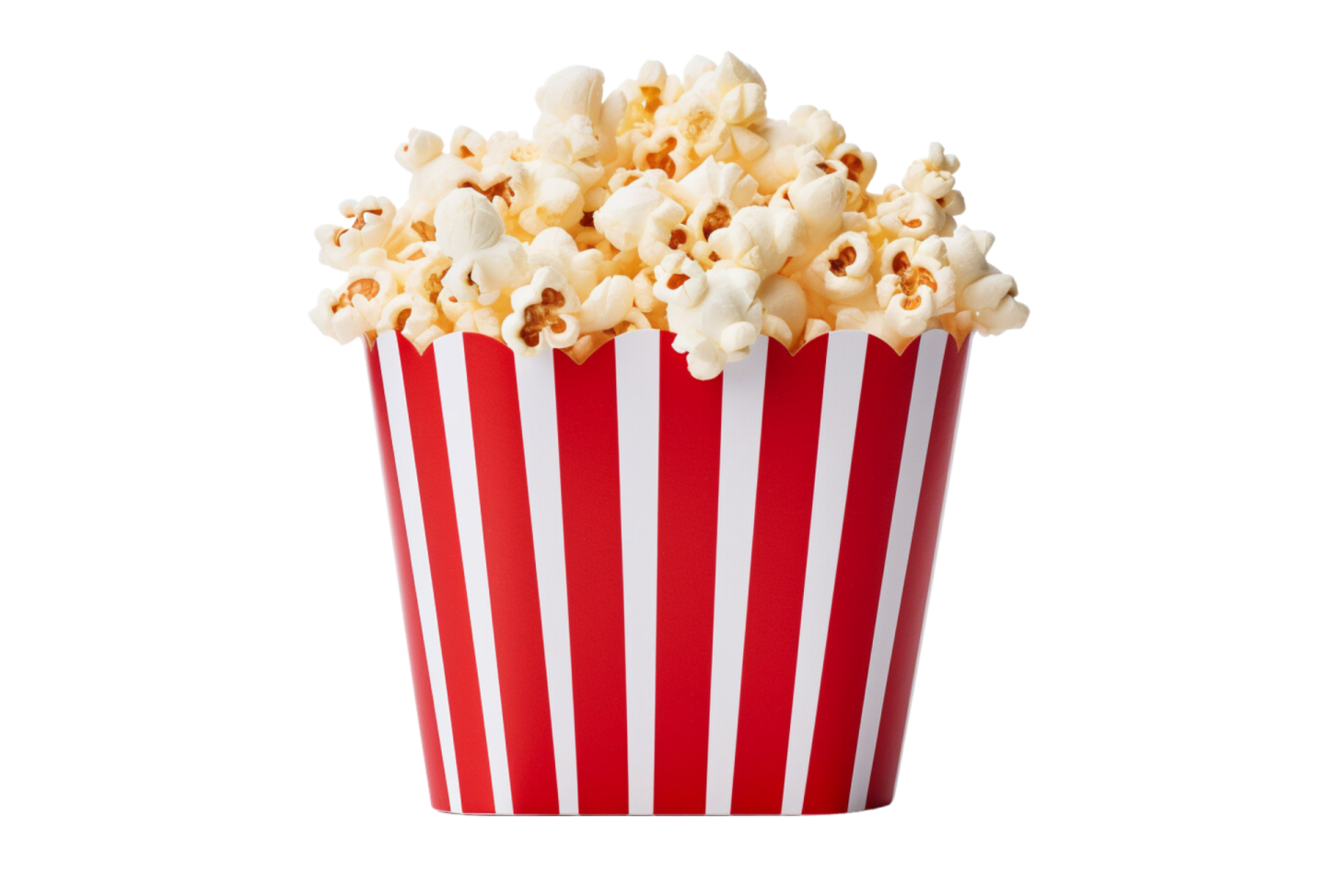 a red and white striped popcorn bucket