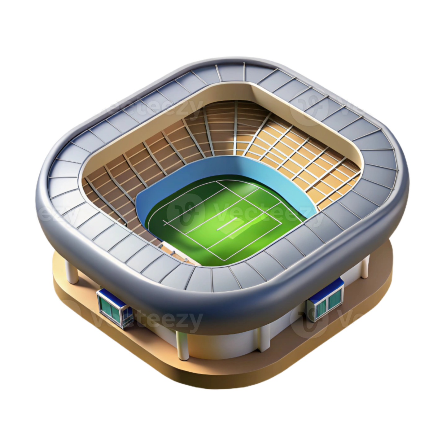 an illustration of a soccer stadium with a green field
