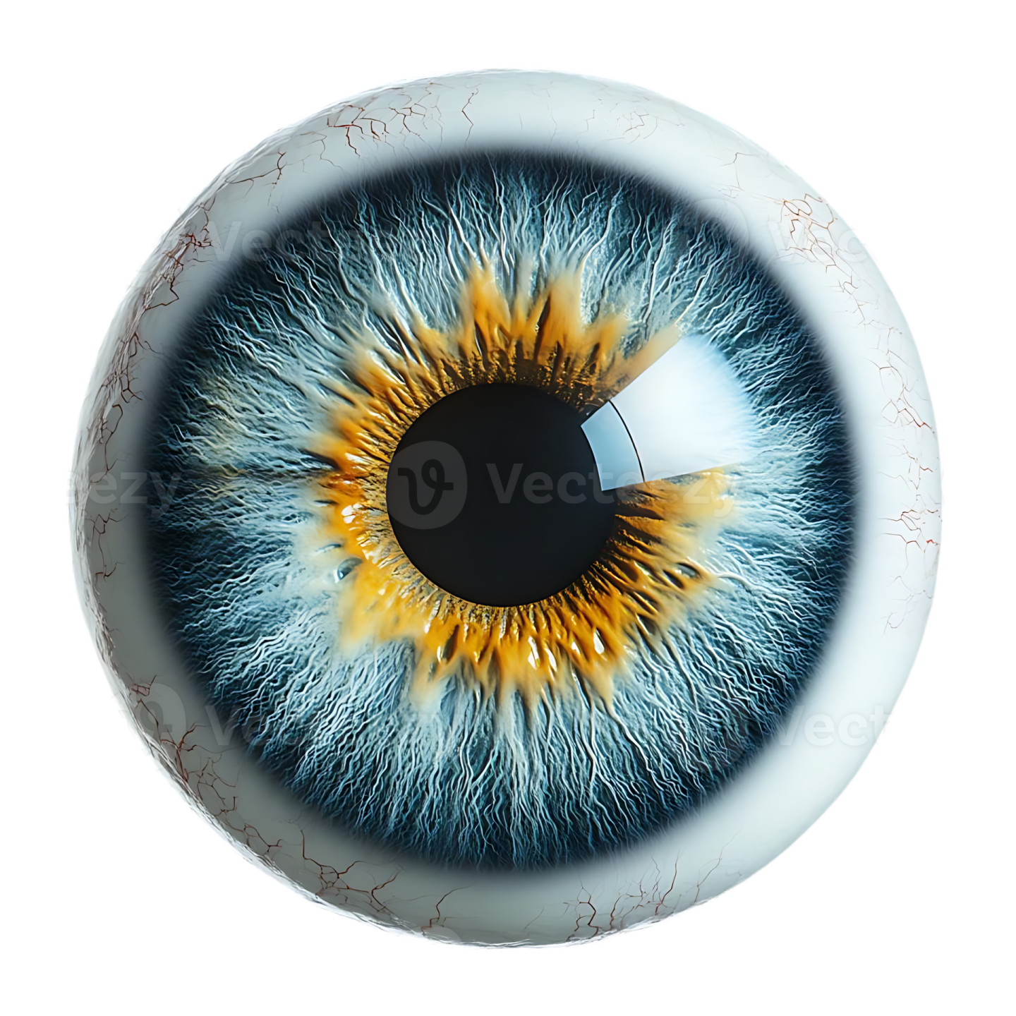 a close up of an eye with blue and yellow iris