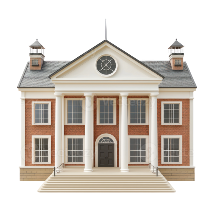 a school building on a white background