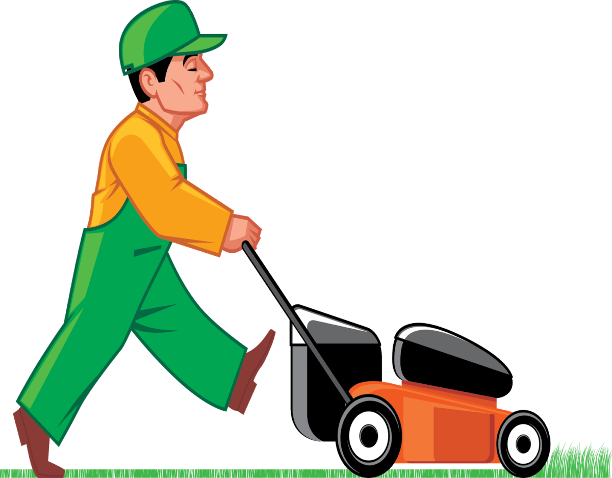 a man pushing a lawn mower