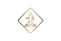 a yellow and black sign with a person walking on it