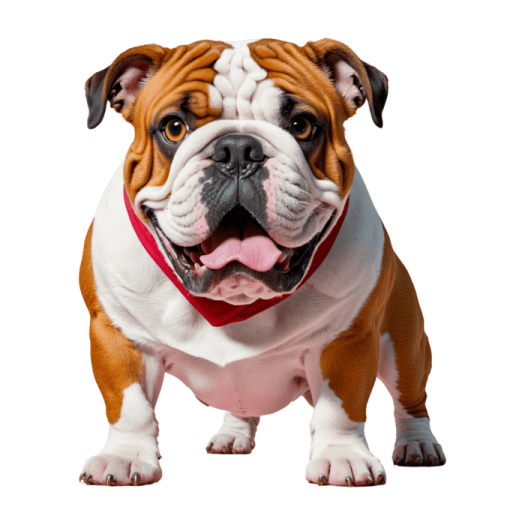 a brown and white dog with a red collar