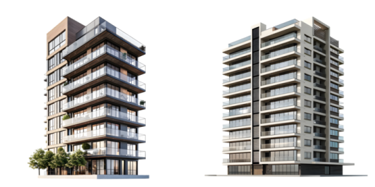 two different views of the proposed apartment buildings