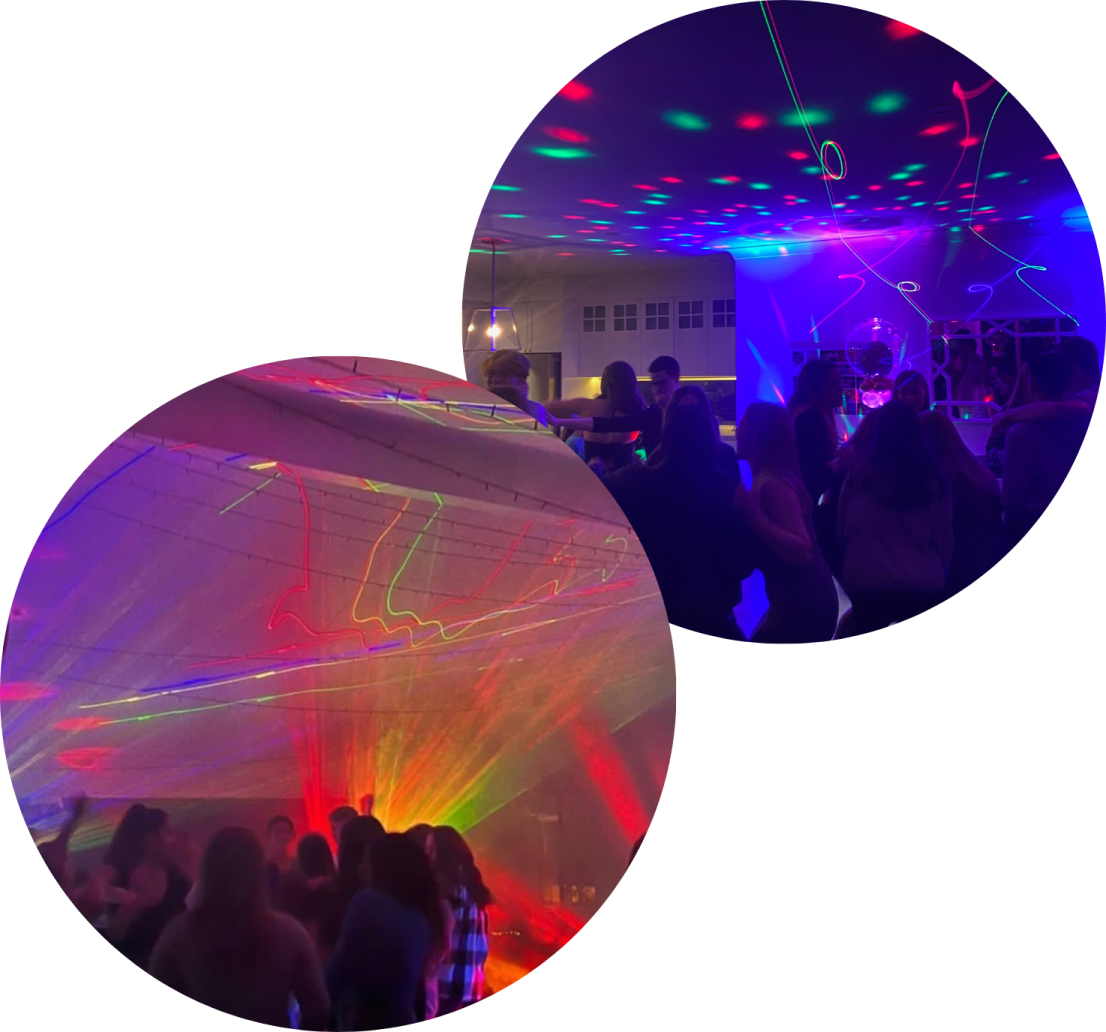 a group of people dancing at a party
