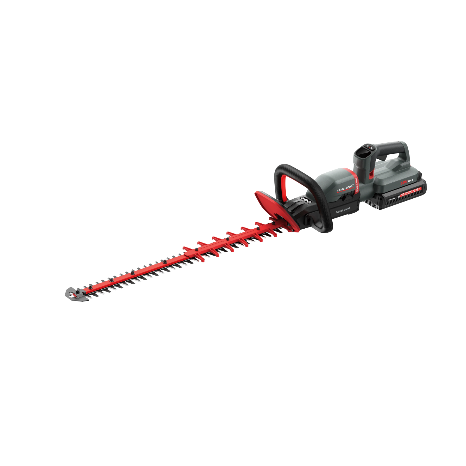 a black and decker hedge hedger with a red handle