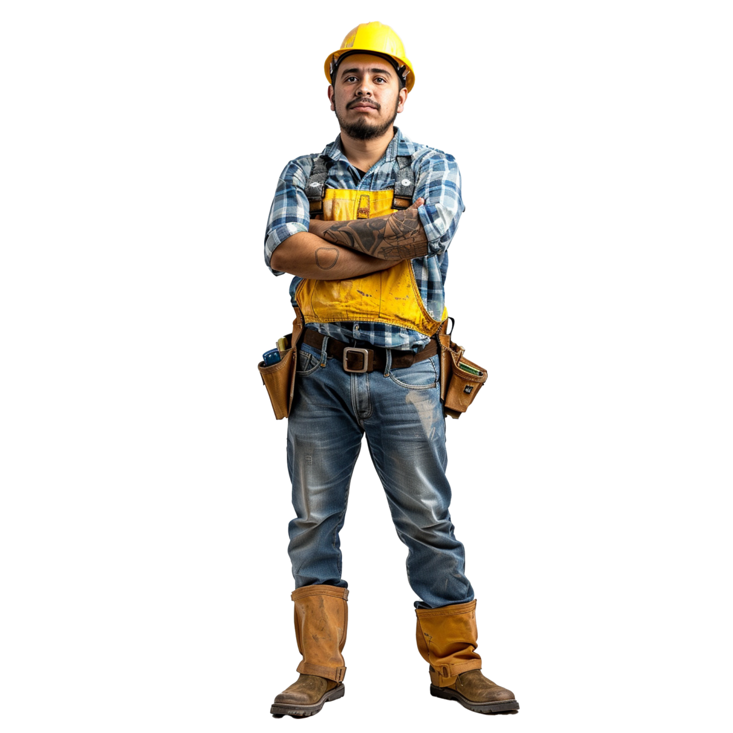 a construction worker standing with his arms crossed