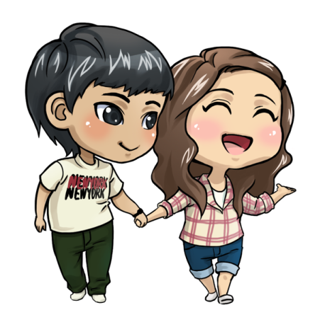 a cartoon drawing of two people, one is talking and the other is laughing
