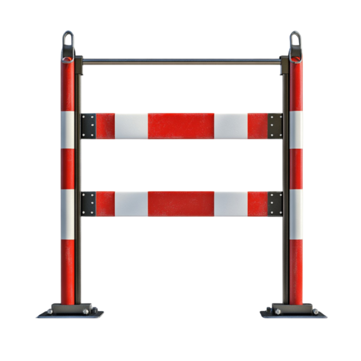 a red and white barrier gate on a white background