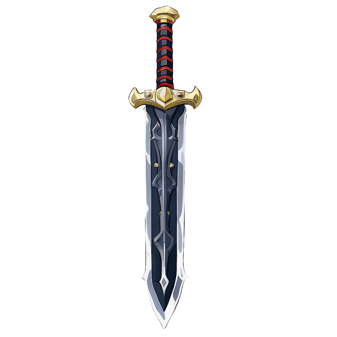 a sword with a red and black handle