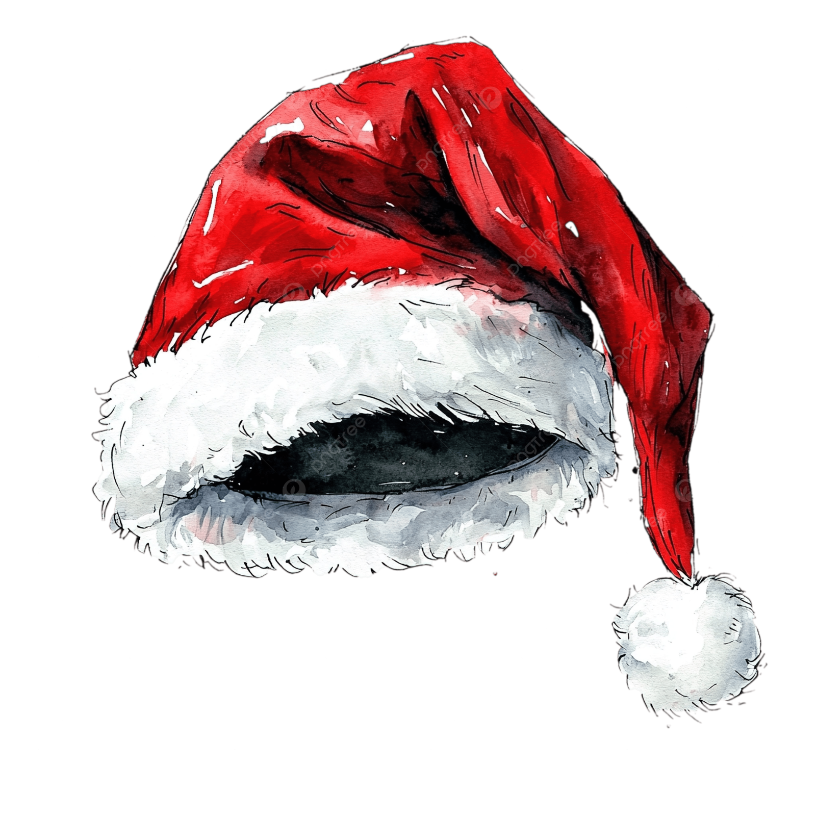 a watercolor drawing of a santa hat