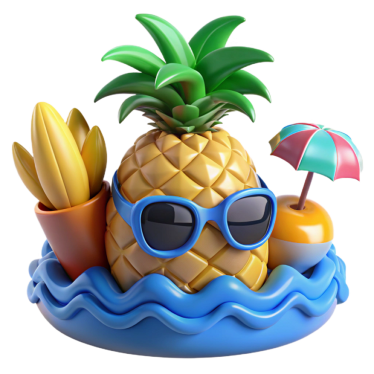 an image of a pine with sunglasses and umbrella