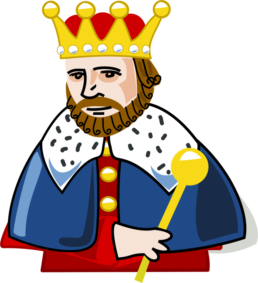 a cartoon illustration of a king with a golden crown on his head