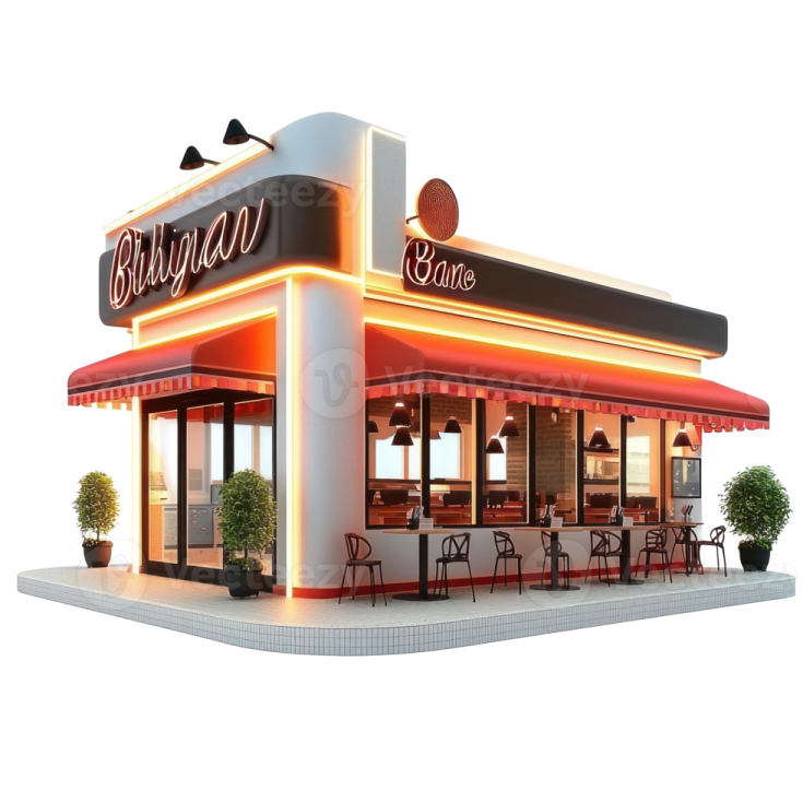 a 3d rendering of a restaurant