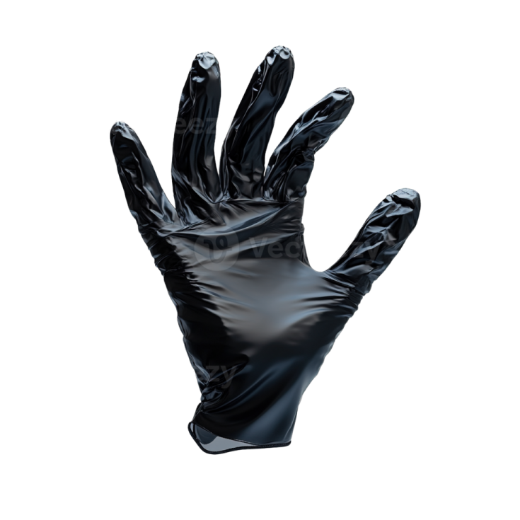 a black plastic glove on a white background