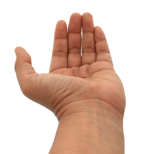 a person is holding their hand up in the air