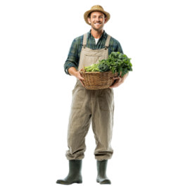 a man holding a basket of vegetables