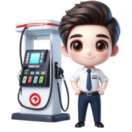 a man standing next to a gas pump