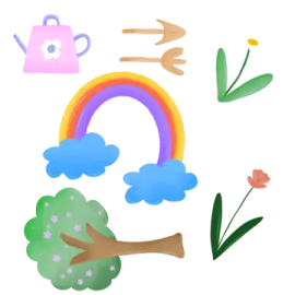 a drawing of a rainbow and some flowers