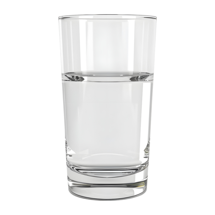 a glass filled with water on a white background