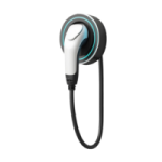a white earphone with a black cord