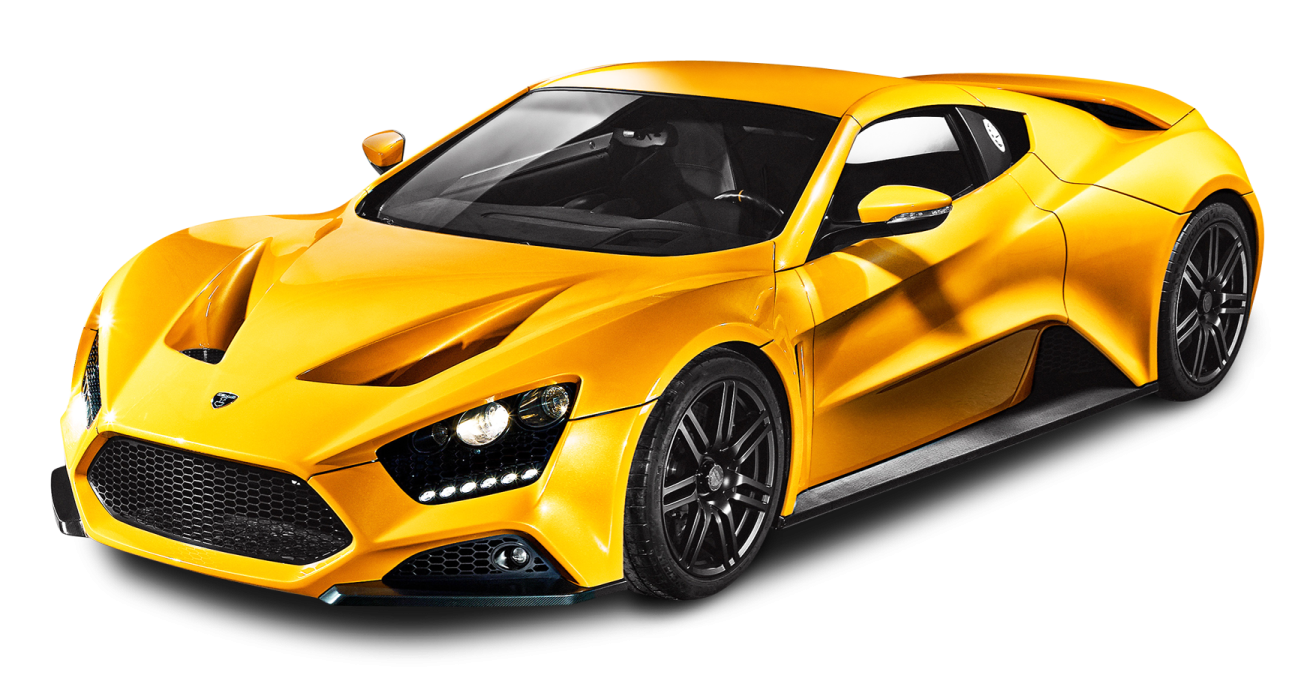 a yellow sports car on a white background