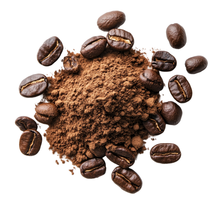 a pile of coffee beans and ground