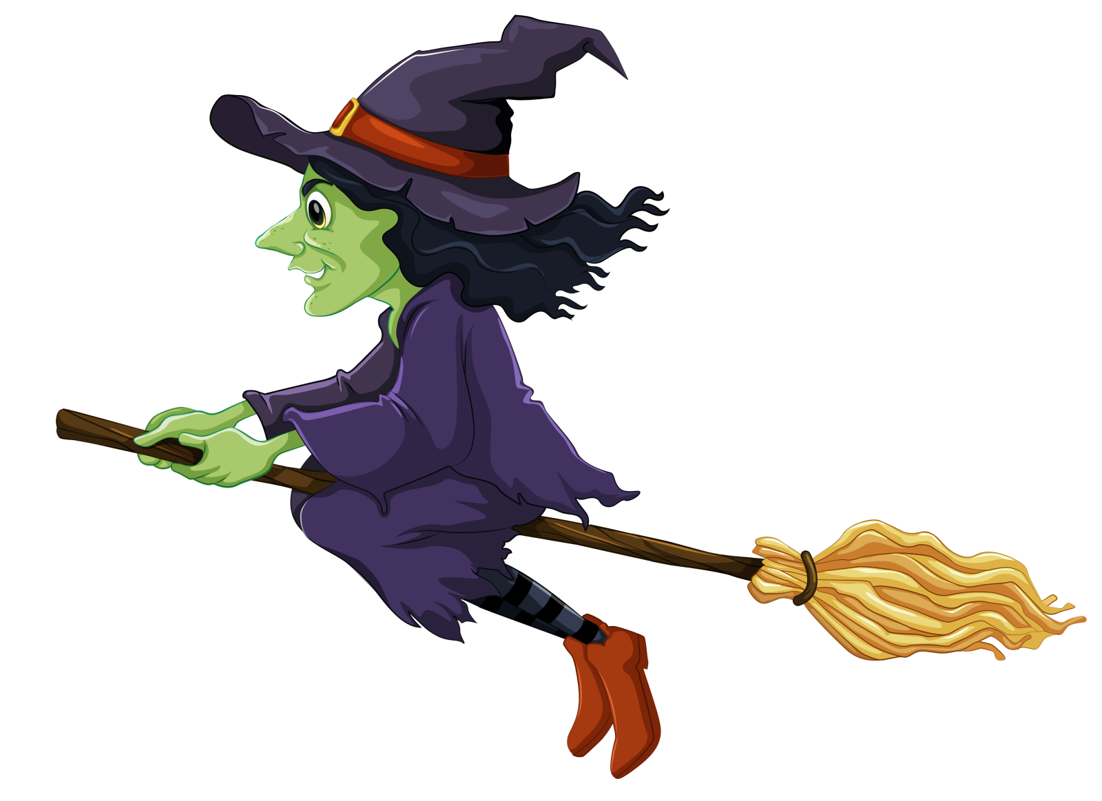 a cartoon witch flying on a broom