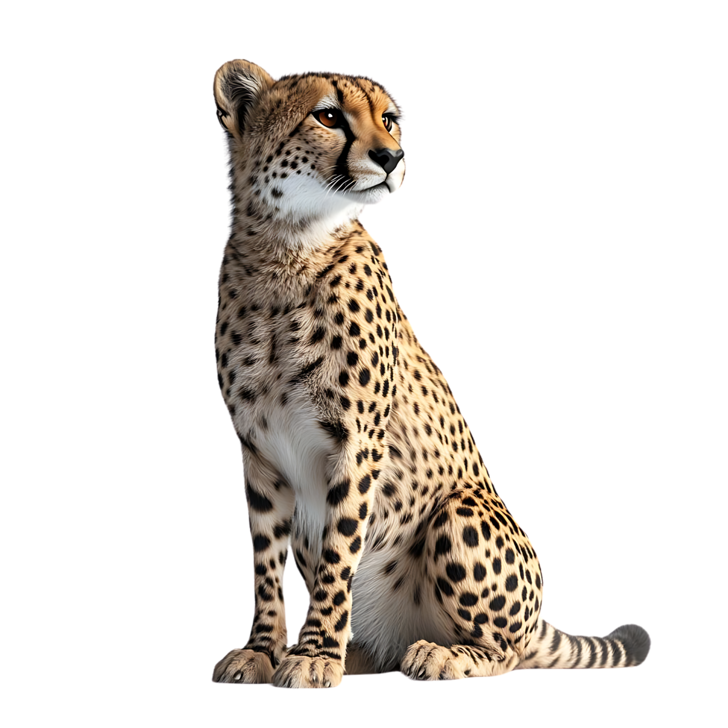 a che spotted cat sitting on a white background