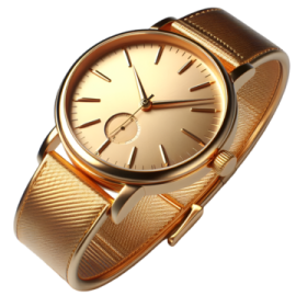 a gold watch on a white background