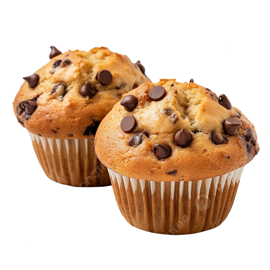 two muffins with chocolate chips on top