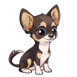 a small brown and white dog with big eyes