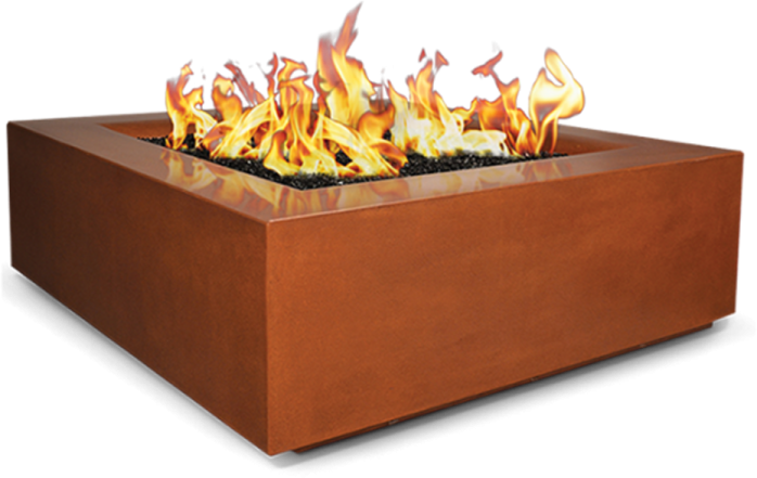 a square fire pit with flames on it