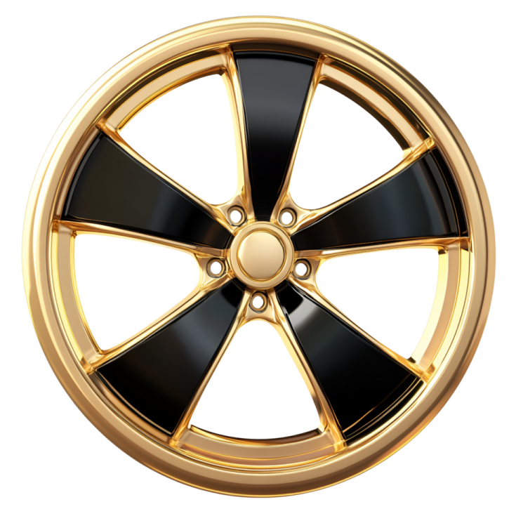 a black and gold wheel on a white background