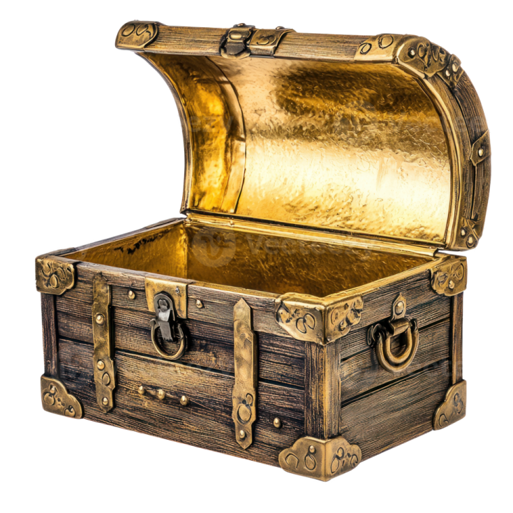 an old wooden chest with gold paint on it