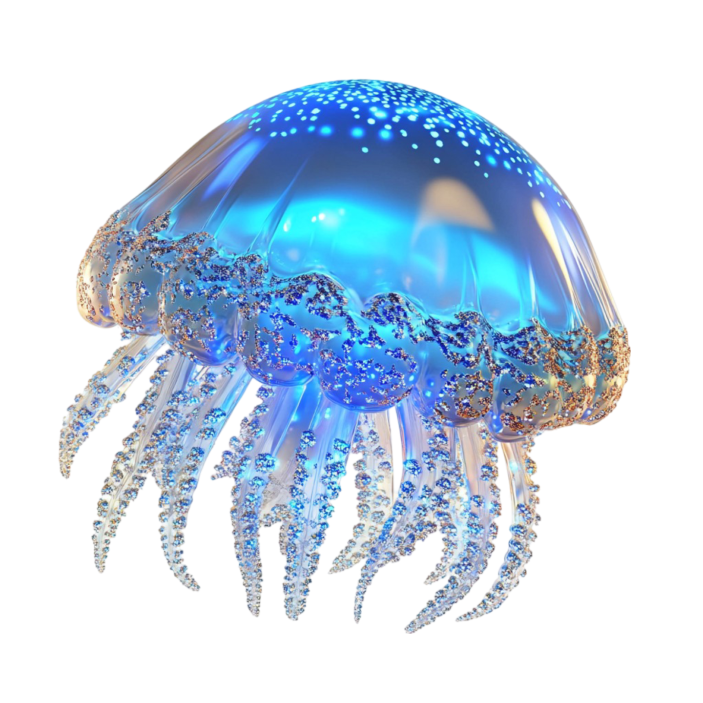 a blue jellyfish on a white background