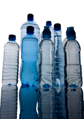 a group of water bottles