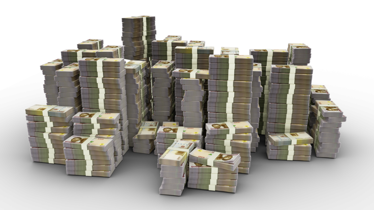 stacks of money on a white background
